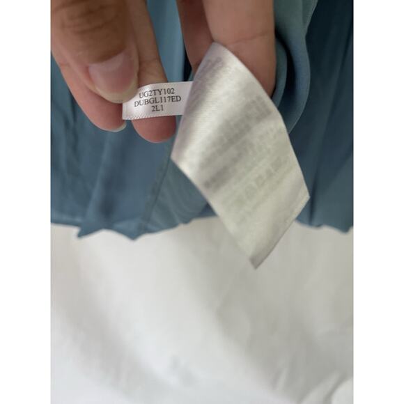 DKNY Cinched Sleeve Bow Tie Blouse Blue Long Sleeve Large New NWT - Picture 7 of 10